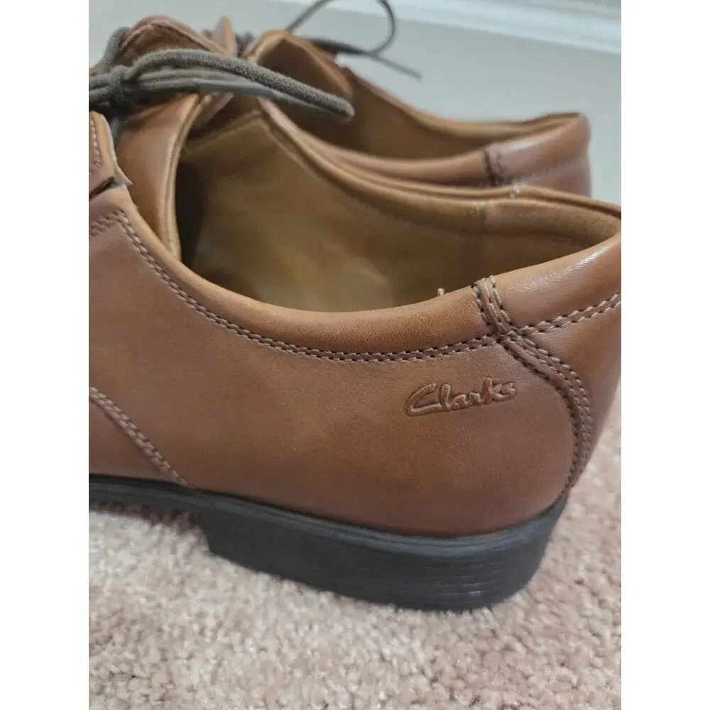 Clarks Collection Mens 12 M Brown Leather Cap Toe Oxford Dress Shoes Lace Up